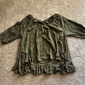 Japna Dark Green Ruffled Blouse